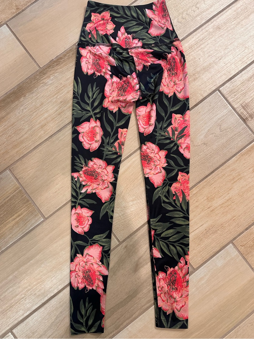 Beyond Yoga Black Leggings with Pink Floral Print